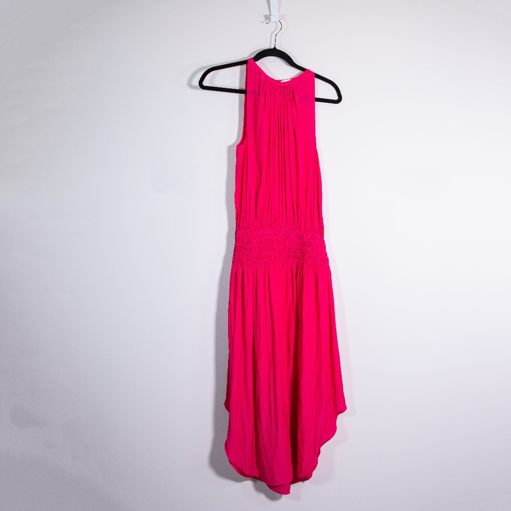 New Ramy Brook Audrey Smocked Shirred Sleeveless Midi Dress Paradise Pink Small